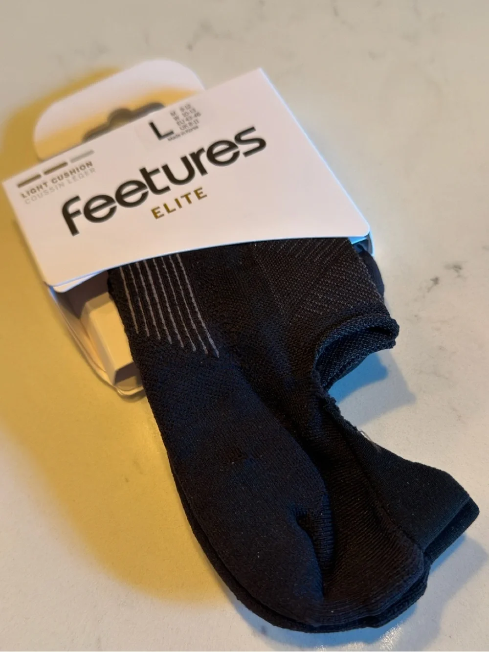 **NEW** Feetures Elite Invisible Light Cushion Black Socks L (W 10-13) **NWT**